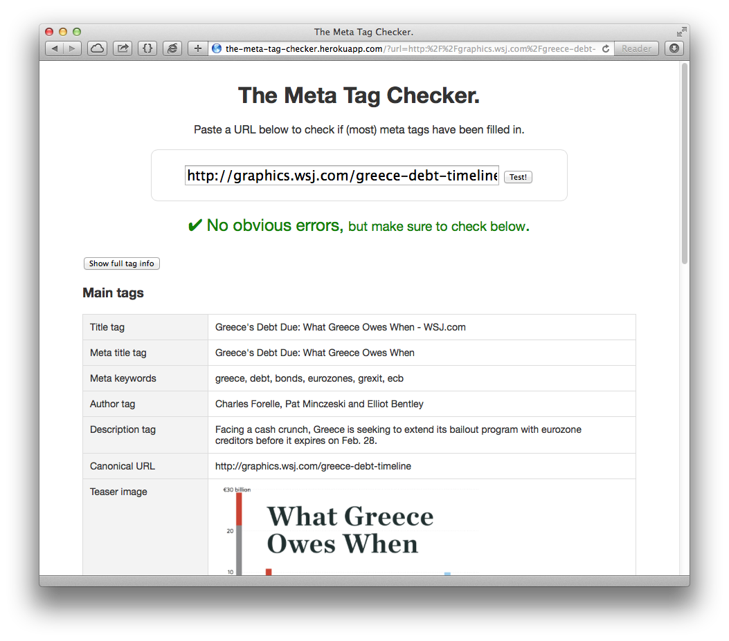 Screenshot of The Meta Tag Checker